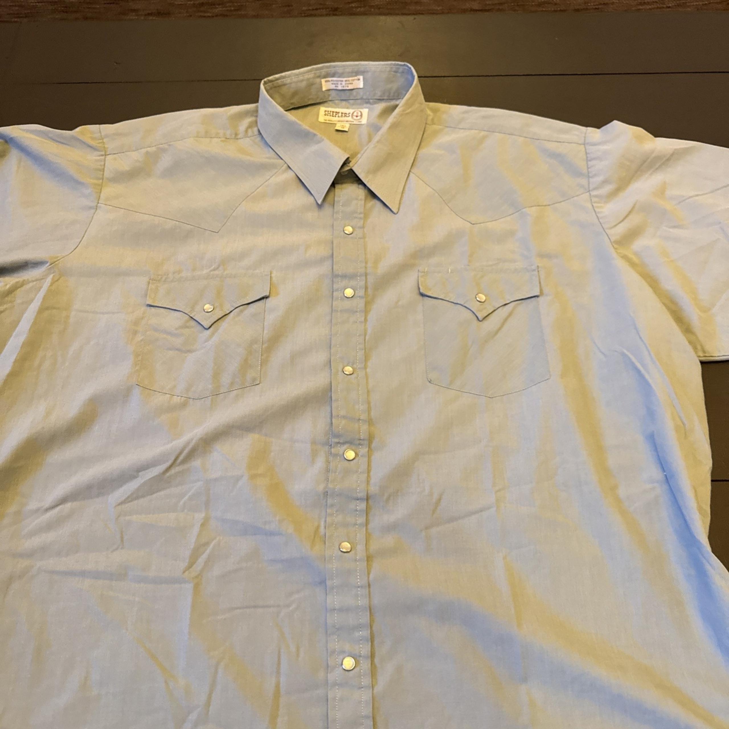 Sheplers Western Shirt Pearl Snap Buttons Short Green  Size 19