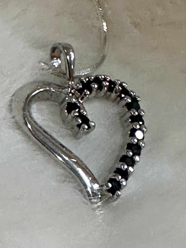 Black diamond heart pendant necklace in .925 STERLING SILVER
