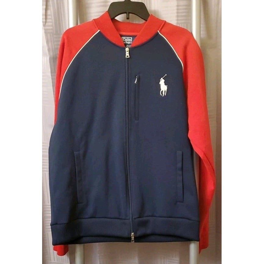Polo Ralph Lauren Track Jacket Mens XL Blue Red Full Zip Long Sleeve Big Pony