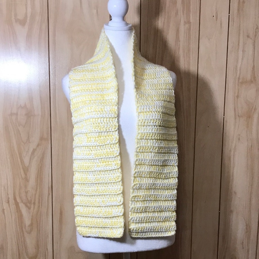 Yellow & White Handmade Crocheted Scarf by Dawny