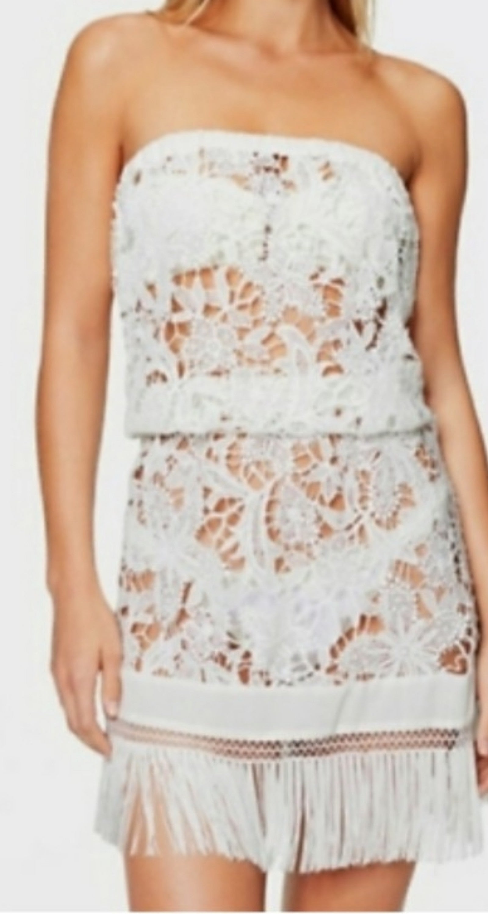 Ramy brook white lace and fringe cover up