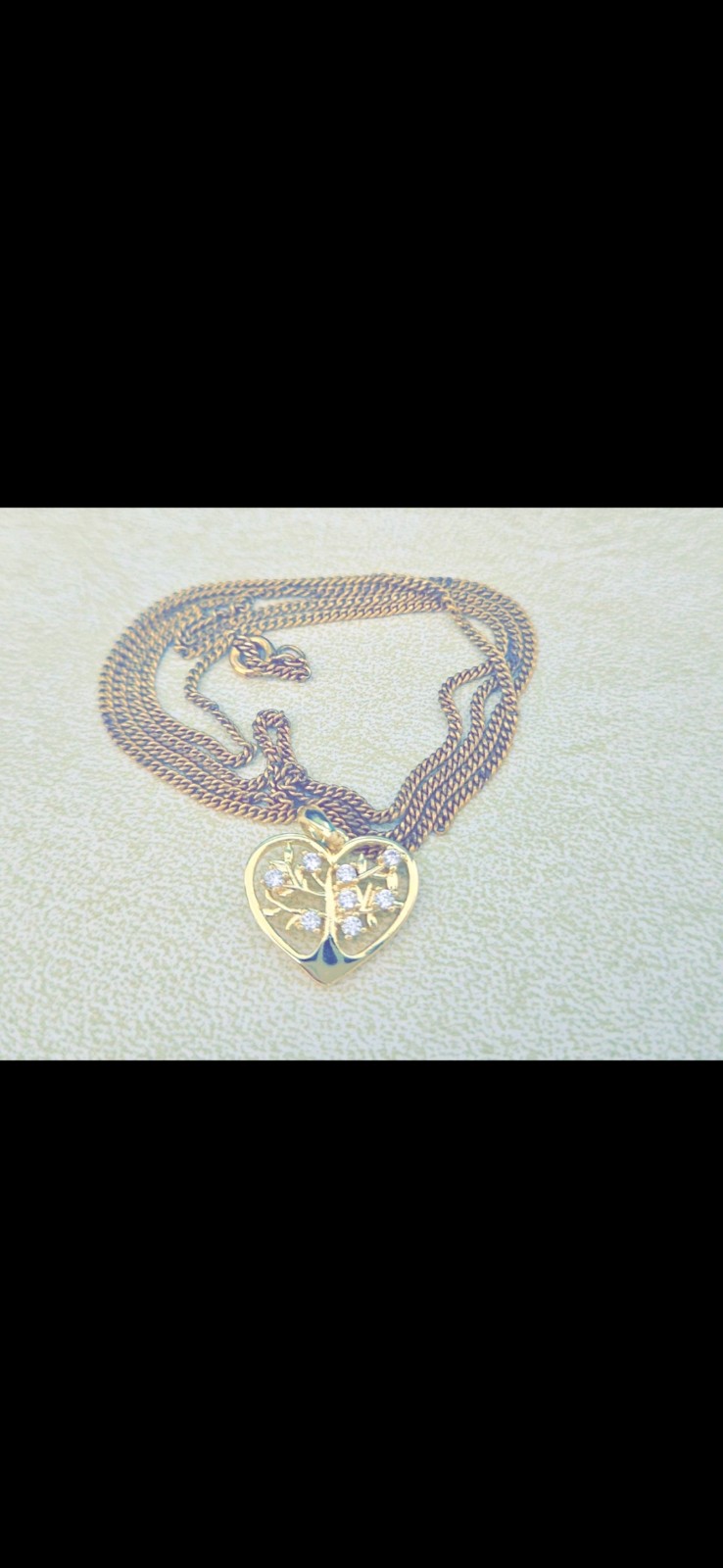 Vintage 12K Solid Gold Authentic Yellow Gold heart pendant diamond necklace+ box