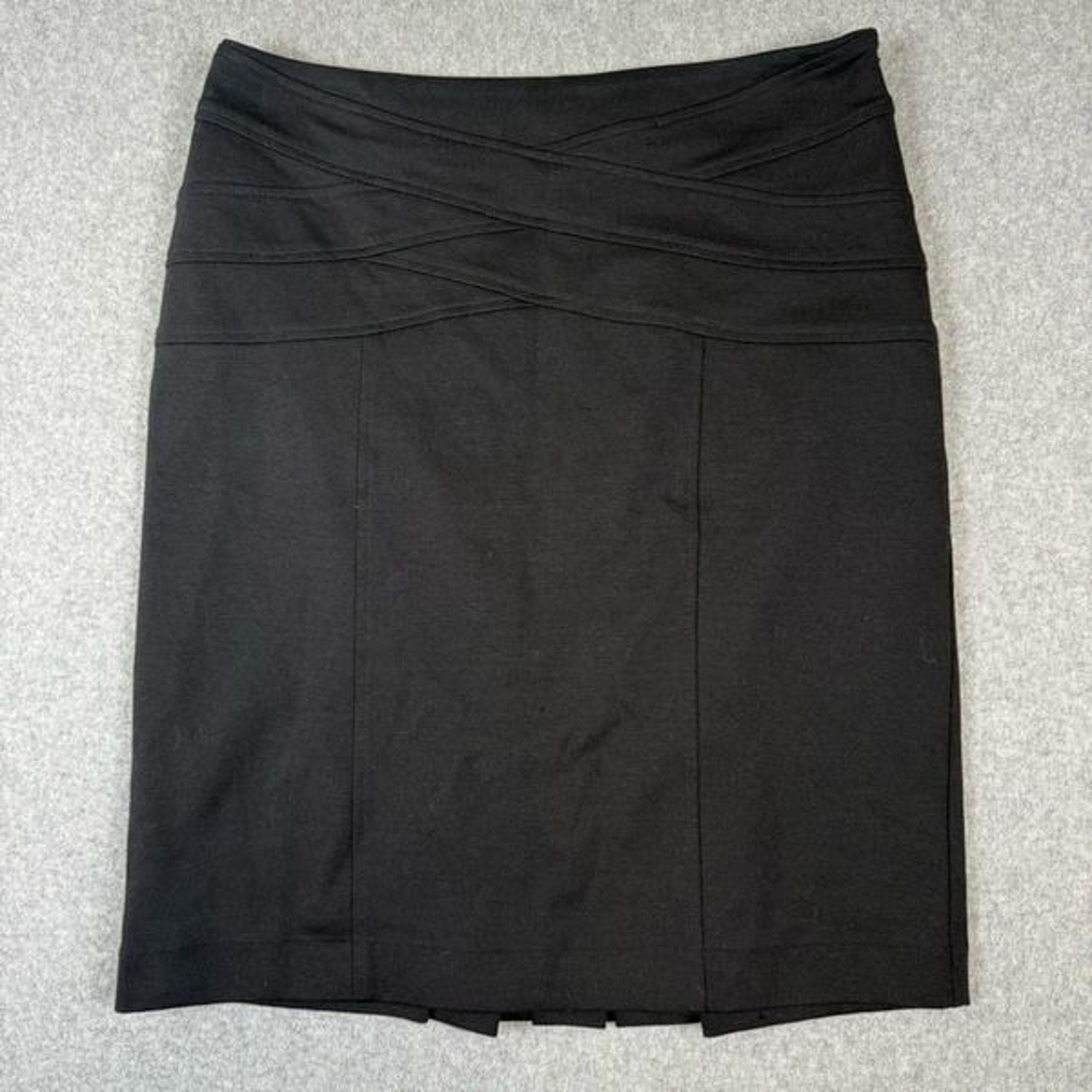 Alfani Womens Size 10 Criss Cross Front Mini Skirt Black Pleated Hem Stretch