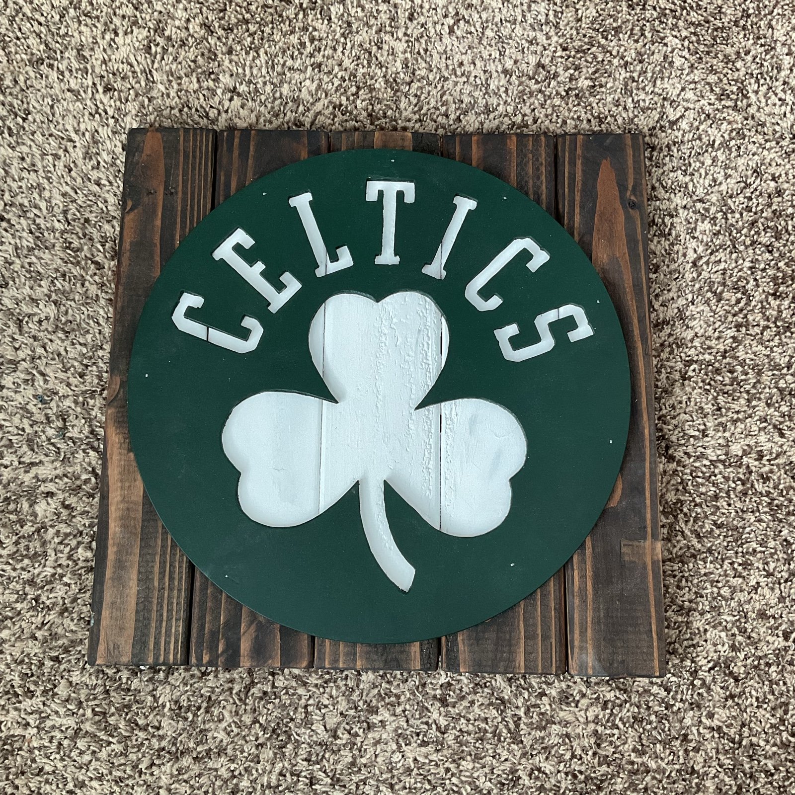 Boston Celtics Hand Carved Hand Painted Wood Wall Art Picture