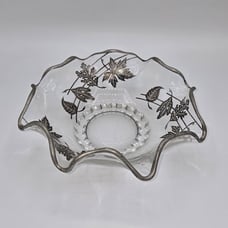 Vintage Silver City Glass Company Sterling on Glass Decorative Scalloped Bowl