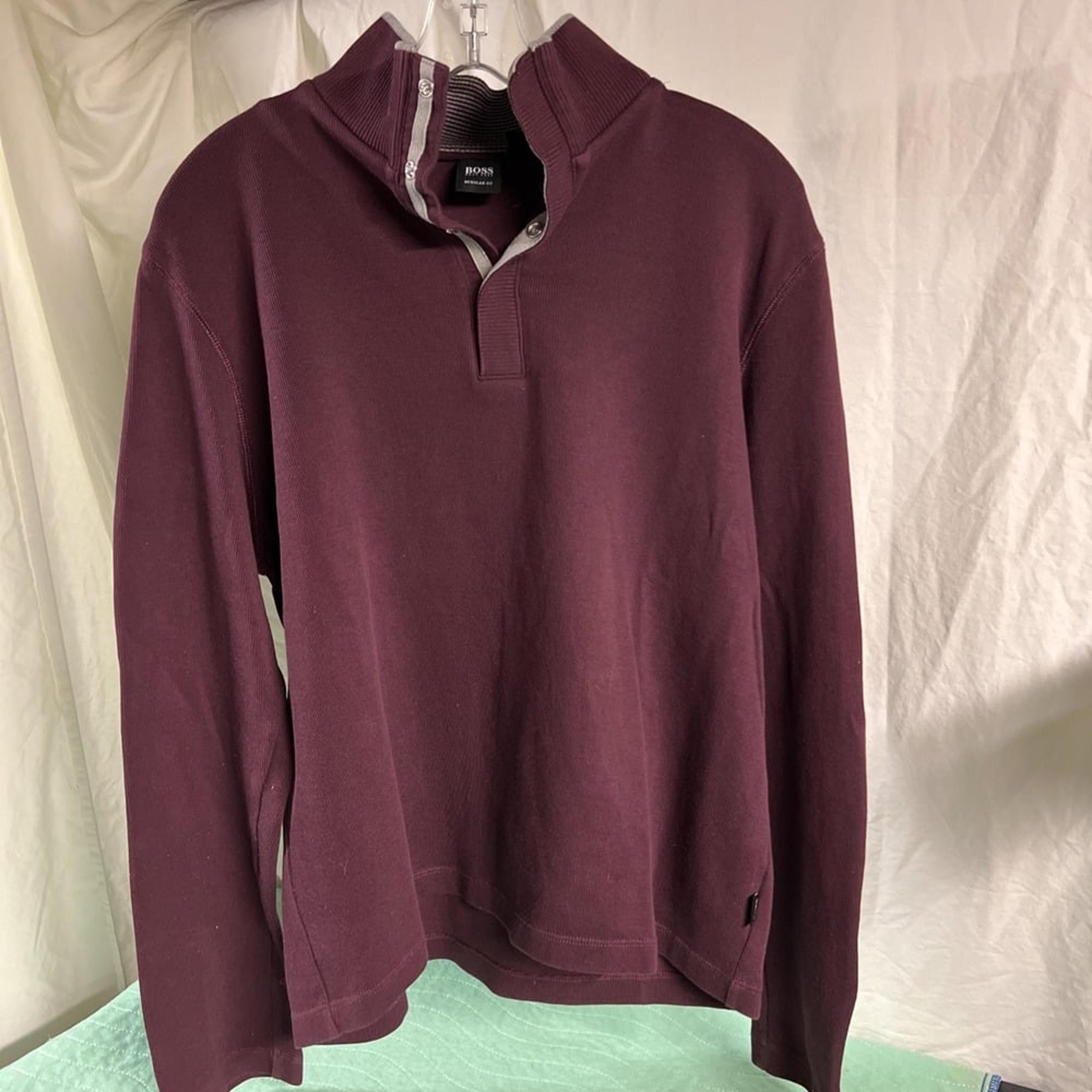 Hugo Boss Sweater Mens Large Maroon  1/4 Snap Pullover Casual Designer Large