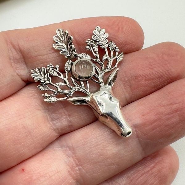 Sterling Silver Spirit Deer Rose Quartz Pendant