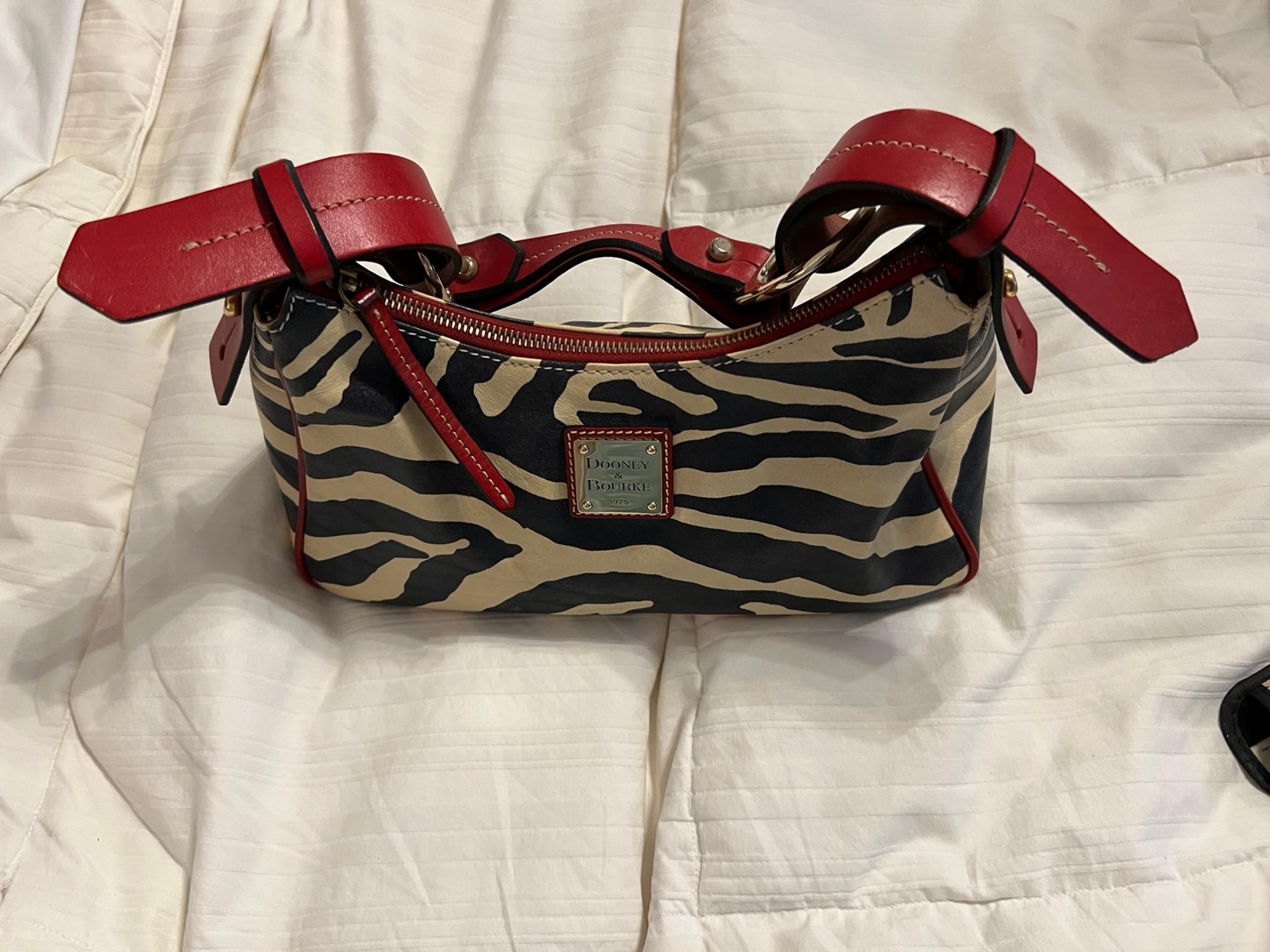 Dooney & Bourke Zebra Red Trim Hobo Purse Vintage Limited Edition Gold Hardware