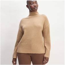 Everlane The Cashmere Oversized Turtleneck Sweater Womens XXS Light Camel Ribbed