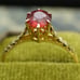 c.1910 Edwardian Engagement Ring Garnet 10k Wheat Leaf Cathedral Setting