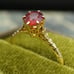 c.1910 Edwardian Engagement Ring Garnet 10k Wheat Leaf Cathedral Setting