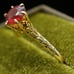 c.1910 Edwardian Engagement Ring Garnet 10k Wheat Leaf Cathedral Setting
