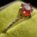 c.1910 Edwardian Engagement Ring Garnet 10k Wheat Leaf Cathedral Setting