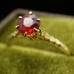 c.1910 Edwardian Engagement Ring Garnet 10k Wheat Leaf Cathedral Setting