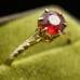 c.1910 Edwardian Engagement Ring Garnet 10k Wheat Leaf Cathedral Setting