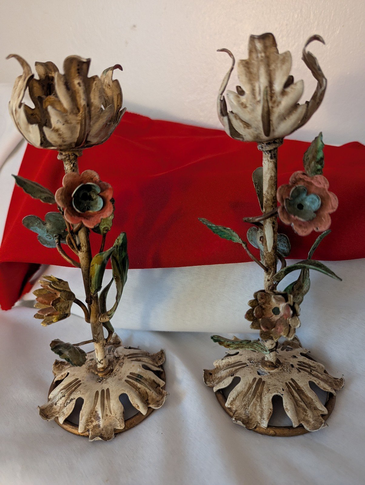 French floral bouquet flowers candlestick holder vintage adorable blue/ green