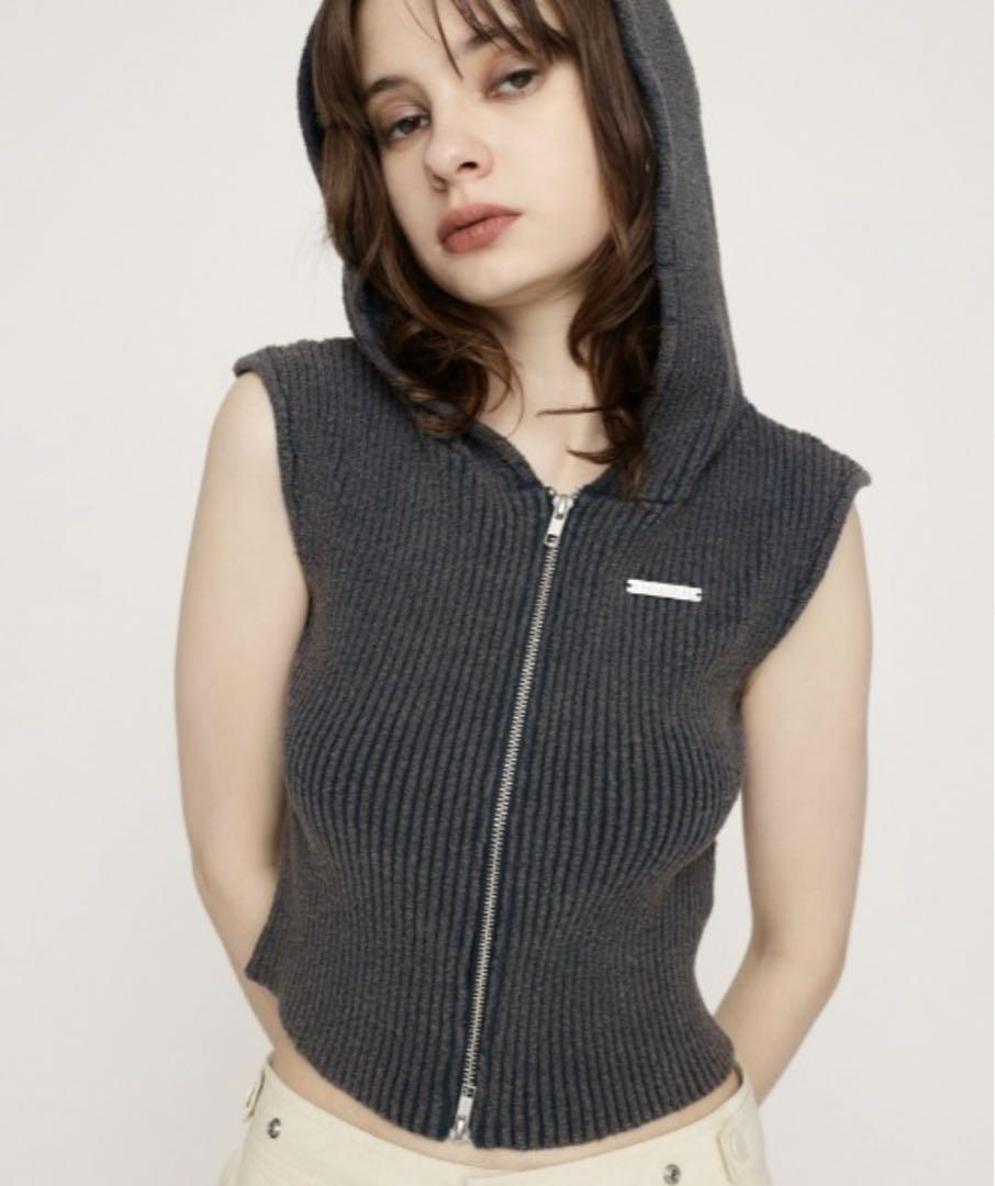 メーカー 一覧 SLY Top Ribbed Bleach Zip Front トップス