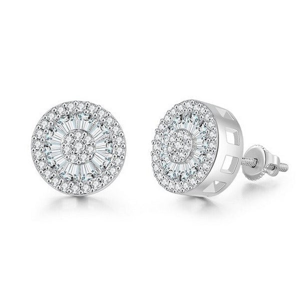 Mens 2ct Diamond Screw On Earrings 18K White Gold Studs Round Stud 18 K Jewelry