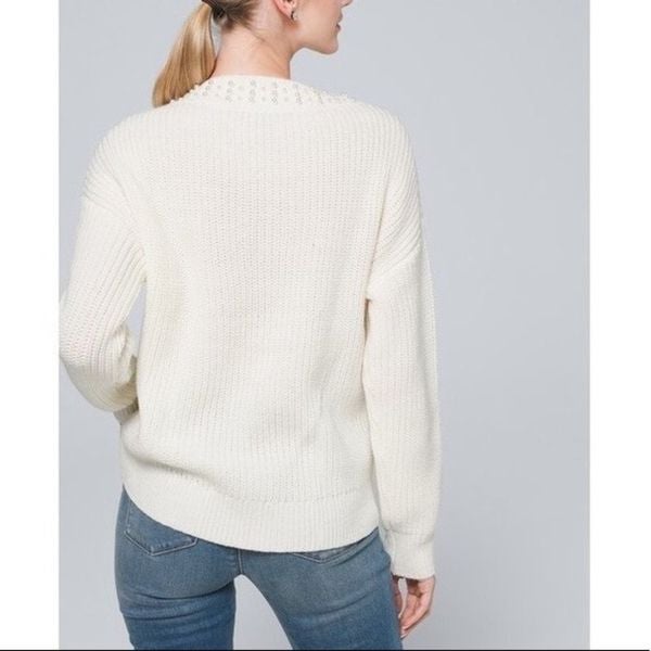 White House Black Market Faux Pearl shops Embellished Sweater Size MED