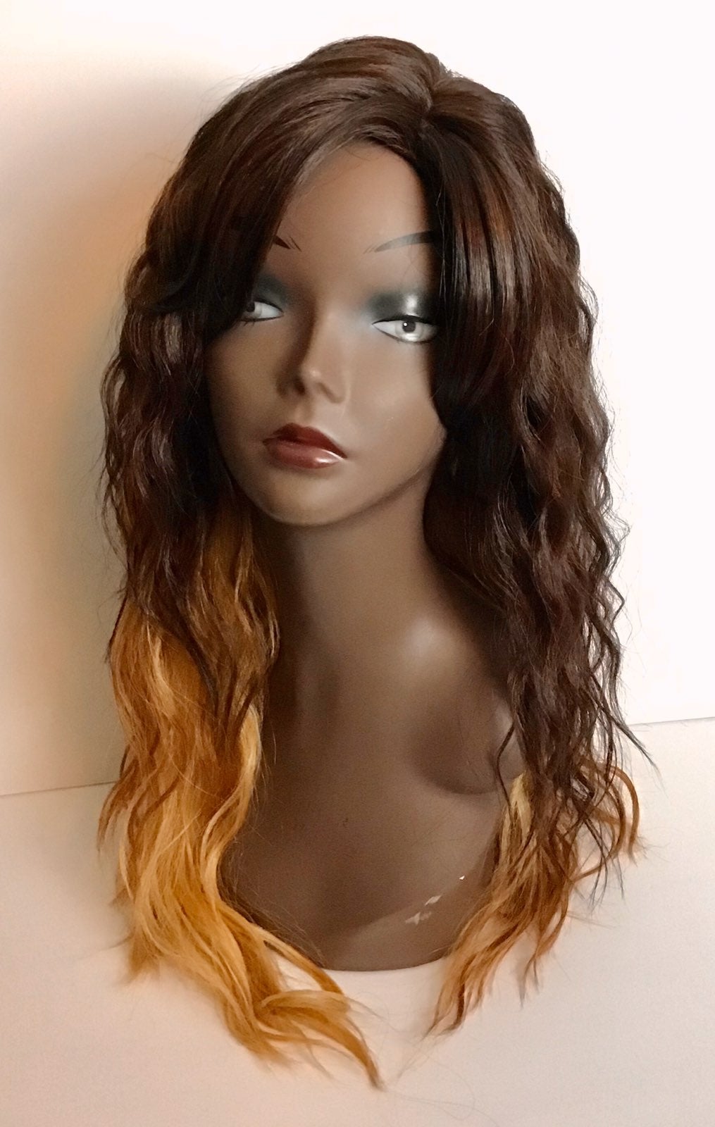 Lace front wig wavy brown blond tip huma