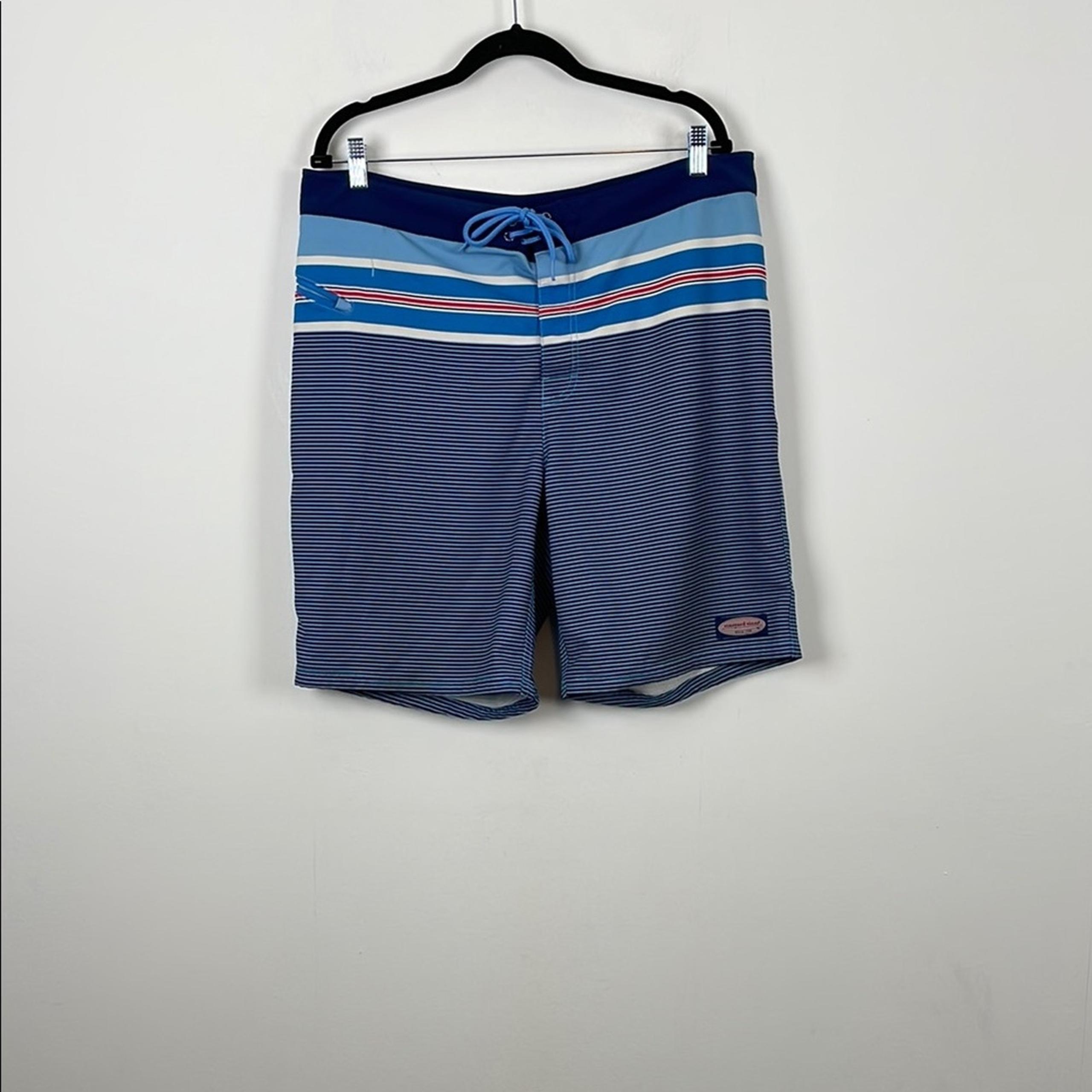 Tie Front Zip Pocket Men's 36 Beach Striped Board Swim Shorts - vineyard vines