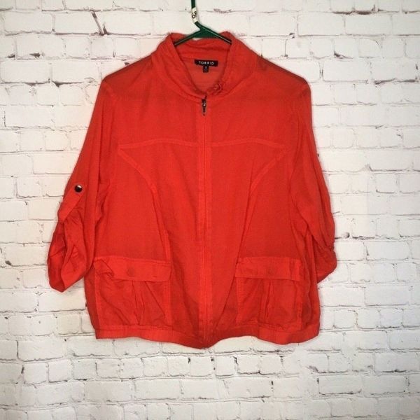 Torrid Women's Size 0/L Coral Red Cotton Full Zip Lightweight Bomber Jacket
