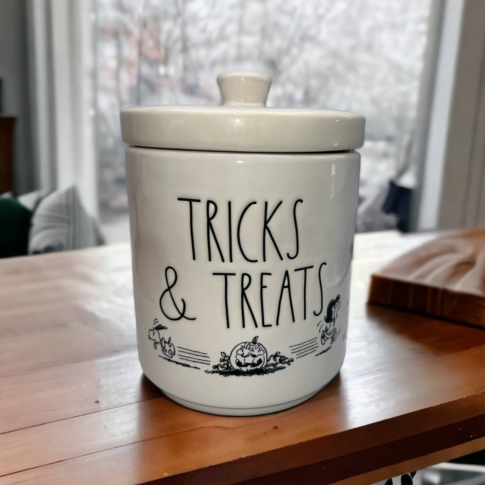 Rae Dunn Peanuts Tricks and Treats Canister