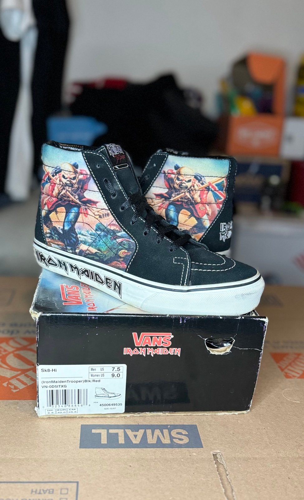 Sz 7.5 Vans Sk8-Hi - Iron Maiden “Trooper”