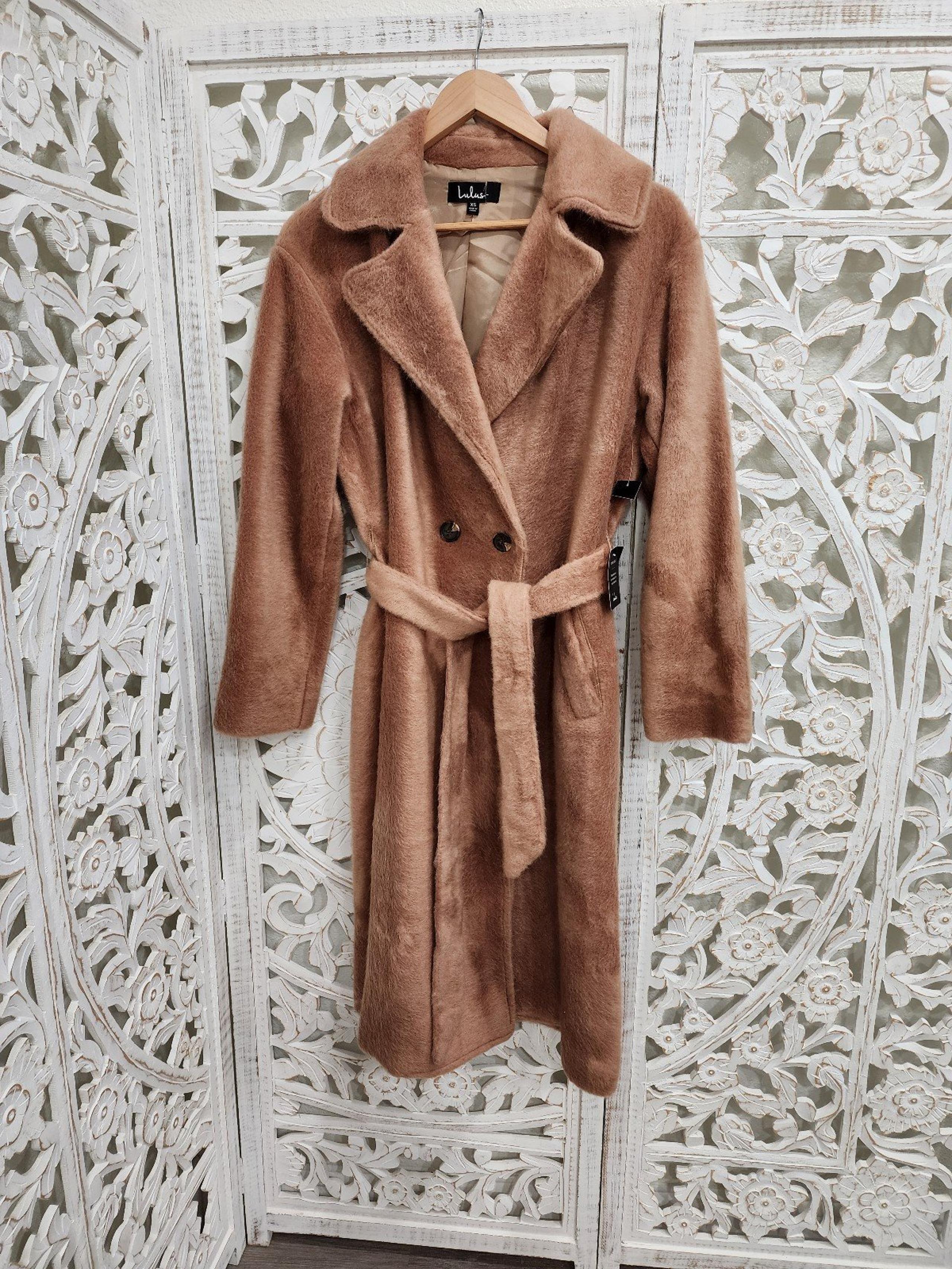 Neptune Camel Brown Faux Fur Long Coat