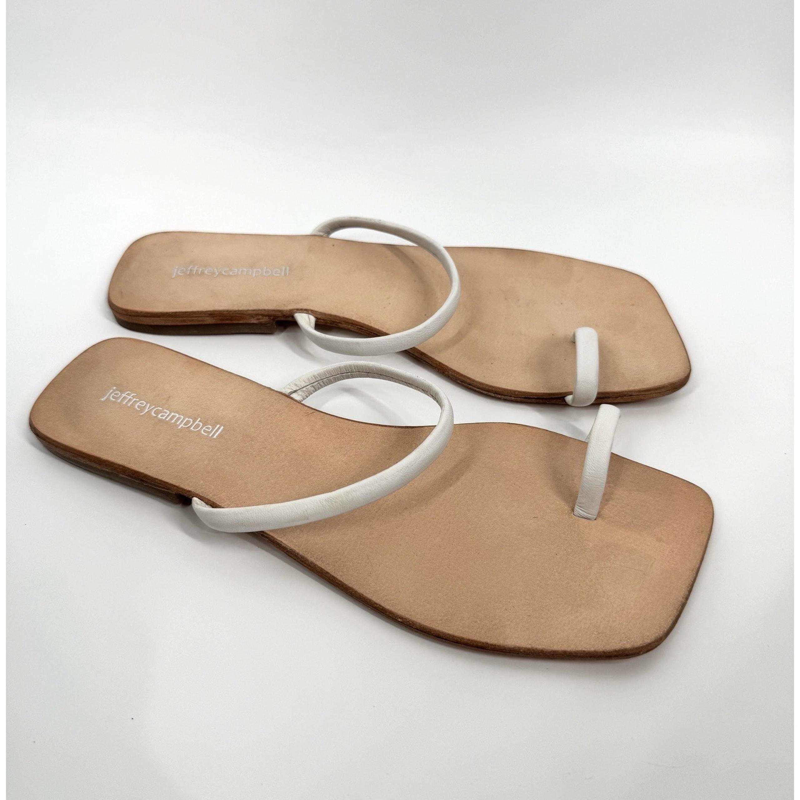 Jeffery Campbell Darby Sandals Size 8 All Leather Toe Ring White Shoes Flip Flop