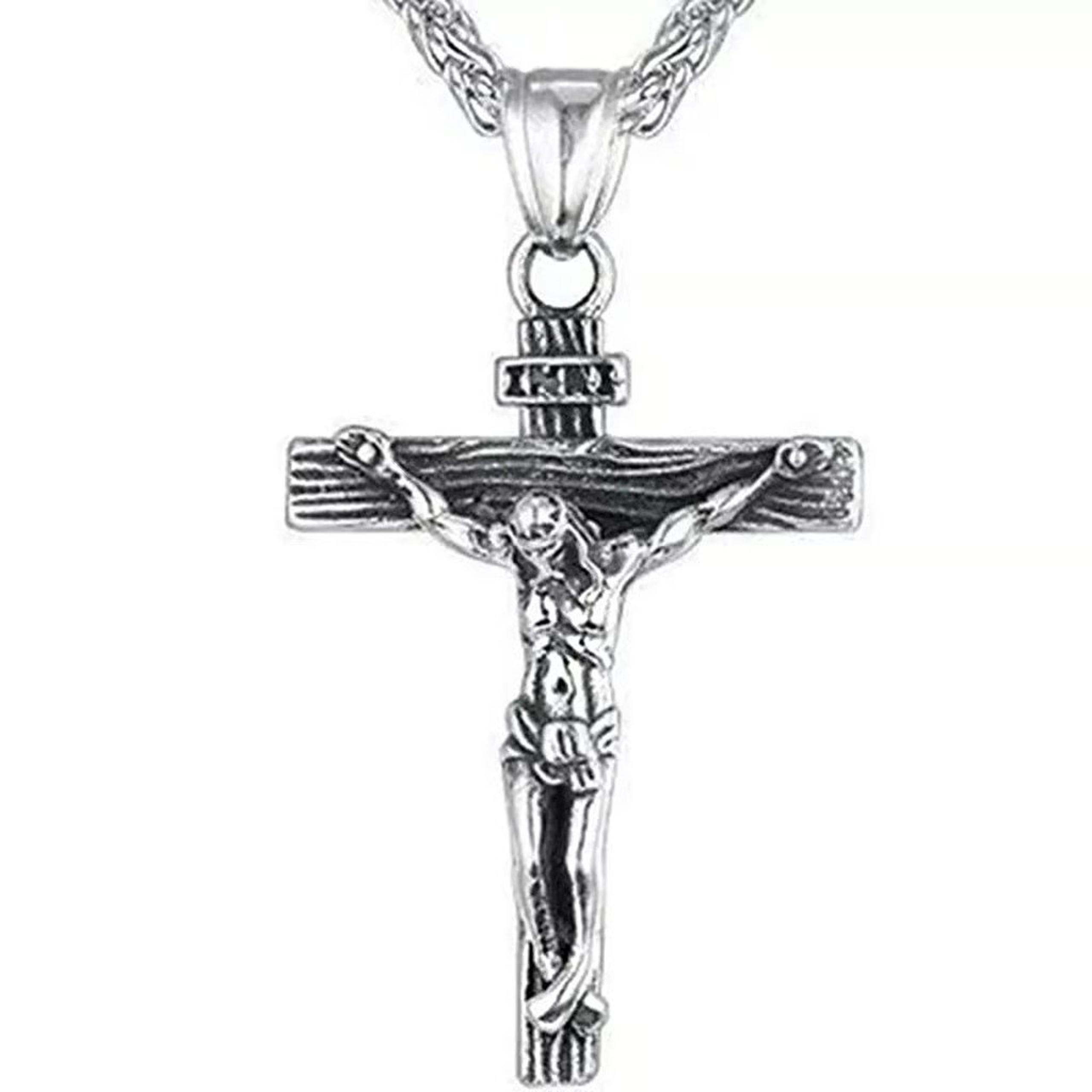 Stainless Steel Jesus Christ Crucifix Cross Pendant Chain 23" Necklace