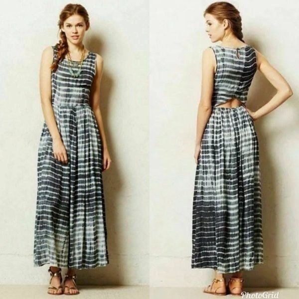 Revolve Anthropologie Neuw Shibori Gray Tie Dye Back Cutout Maxi Dress XS