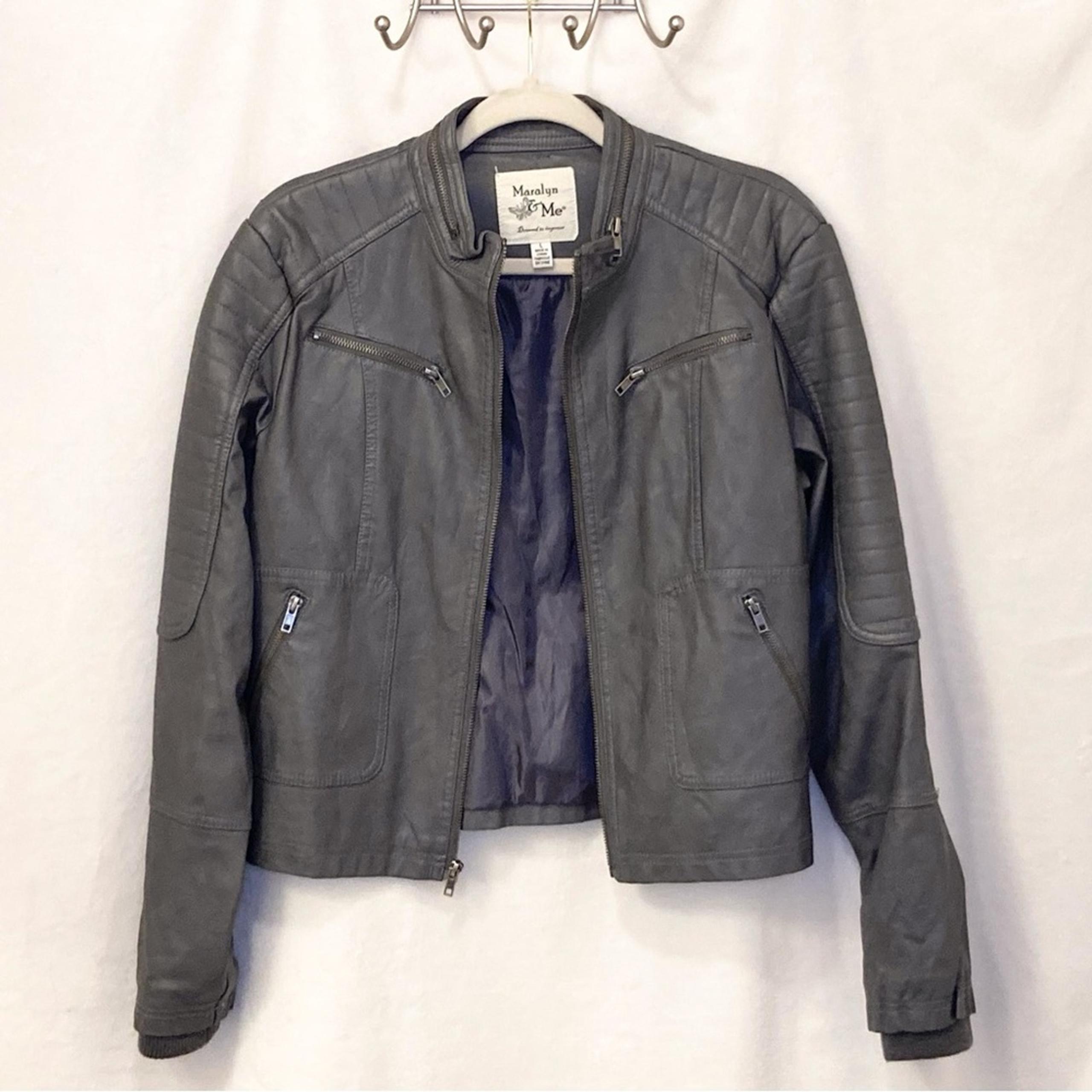Maralyn & Me Gray Faux Leather Moto Jacket