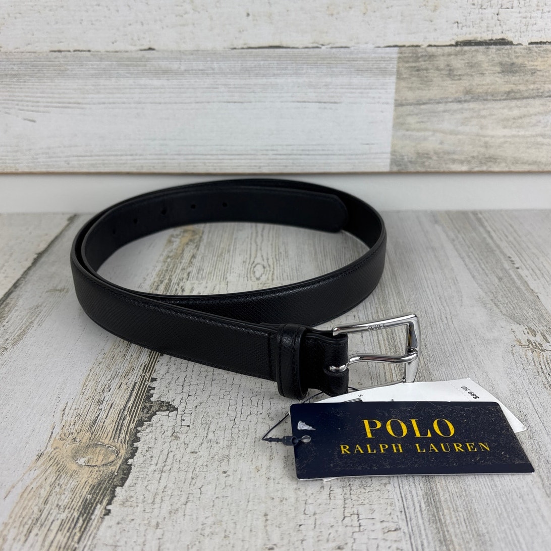 Polo Ralph Lauren mens 34 waist black leather belt silver buckle new business