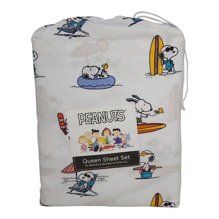 Peanuts Queen Sheet Set Snoopy & Friends By Berkshire Surfing Summer Polyester