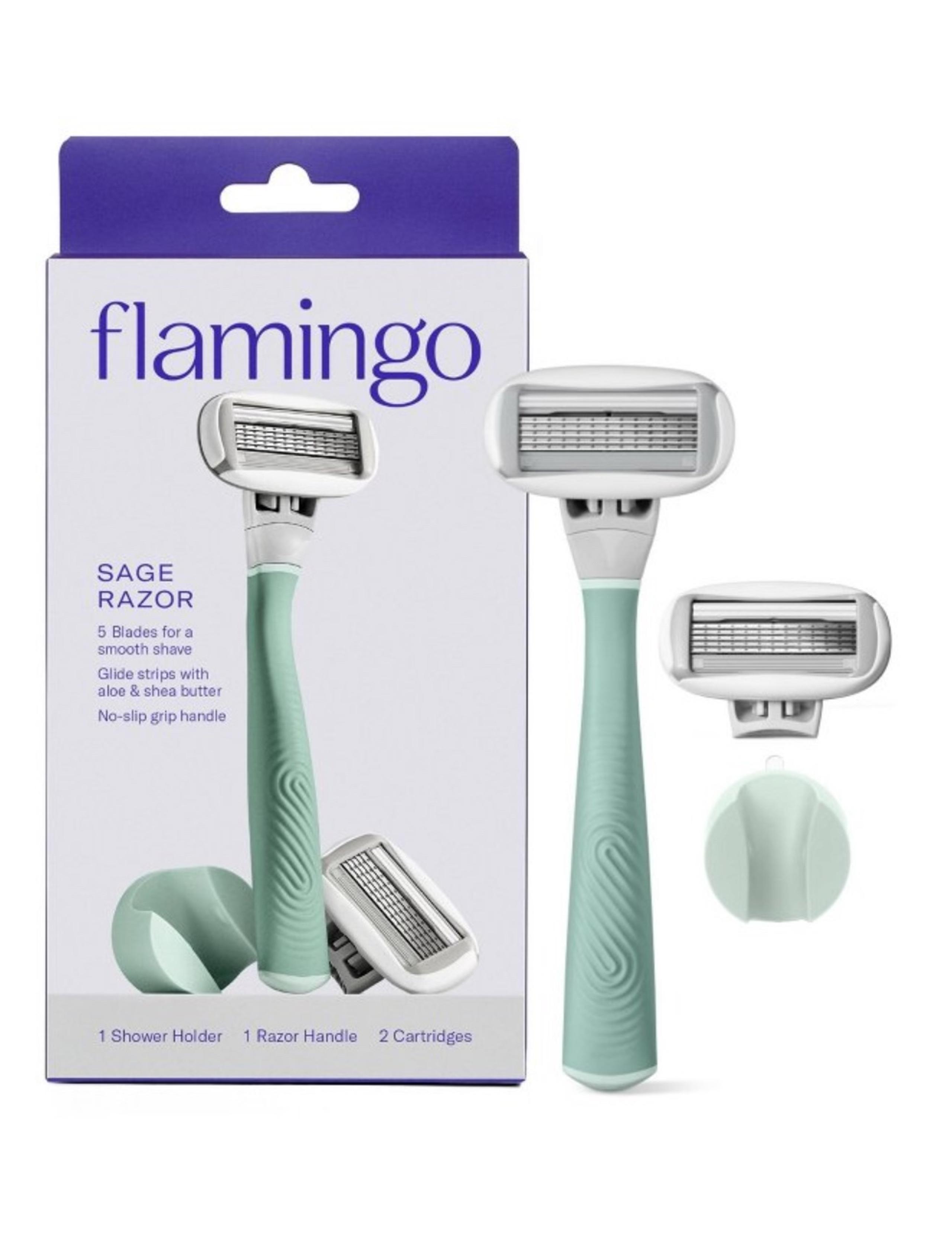 Flamingo 5 Blade Women’s Razor.  1 Razor Handle + 2 Razor Blade Refills - Sage