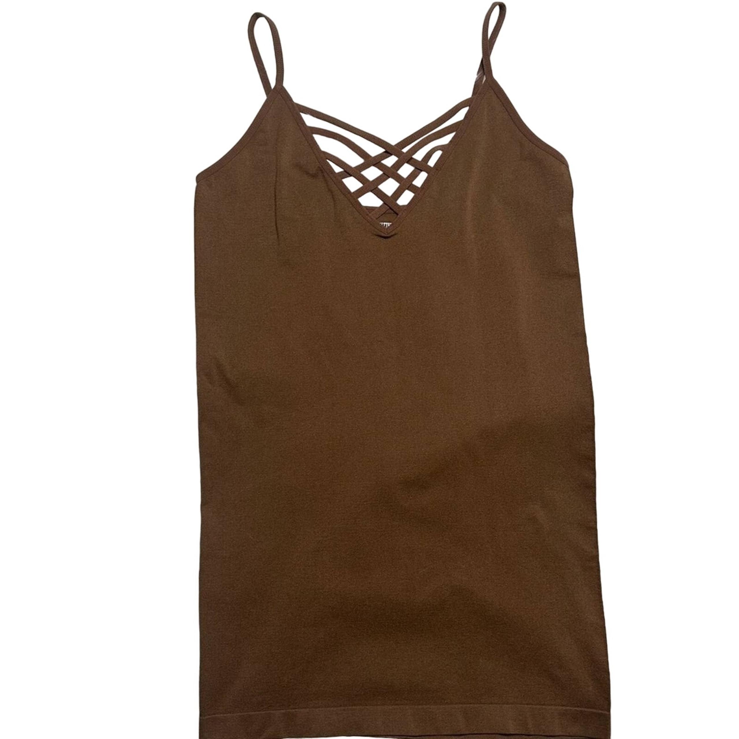 Zenana Outfitters Camisole Women S/M Brown Basic Criss-Cross Front Shaper Cami