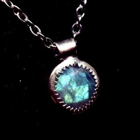 Blue labradorite crystal necklace handmade mini sterling silver jewelry