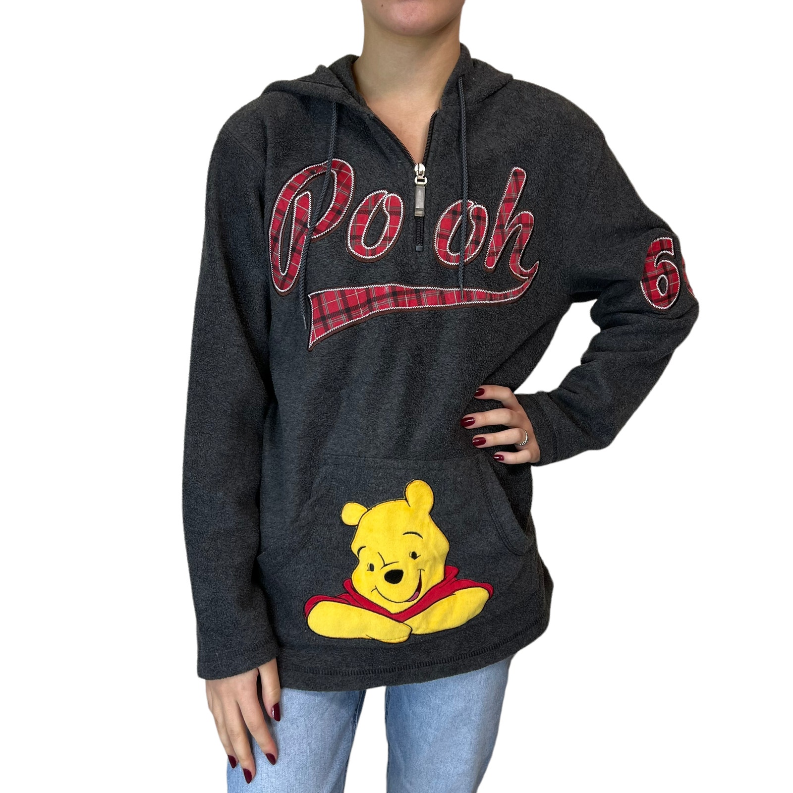 Disney Winnie the Pooh Hoodie Womens Size Small Gray Vintage 90s Fleece Embroide