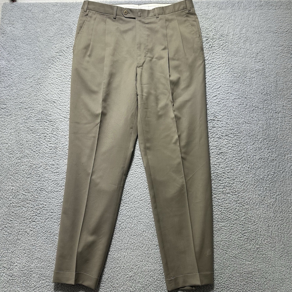 Ermenegildo Zegna 38 R Green 100% Wool 75L102 Pleated Mens Dress Pants 38x32