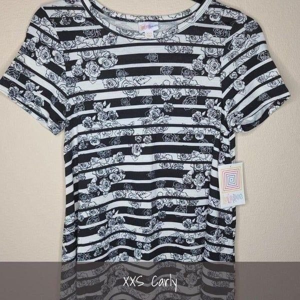 LuLaRoe Carly Dress XXS Black and White Striped Floral NWT