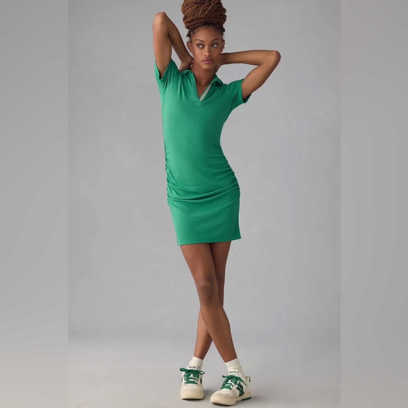 New Anthropologie Sundry Short Sleeve Ribbed Polo Dress Size 1 or Small Green