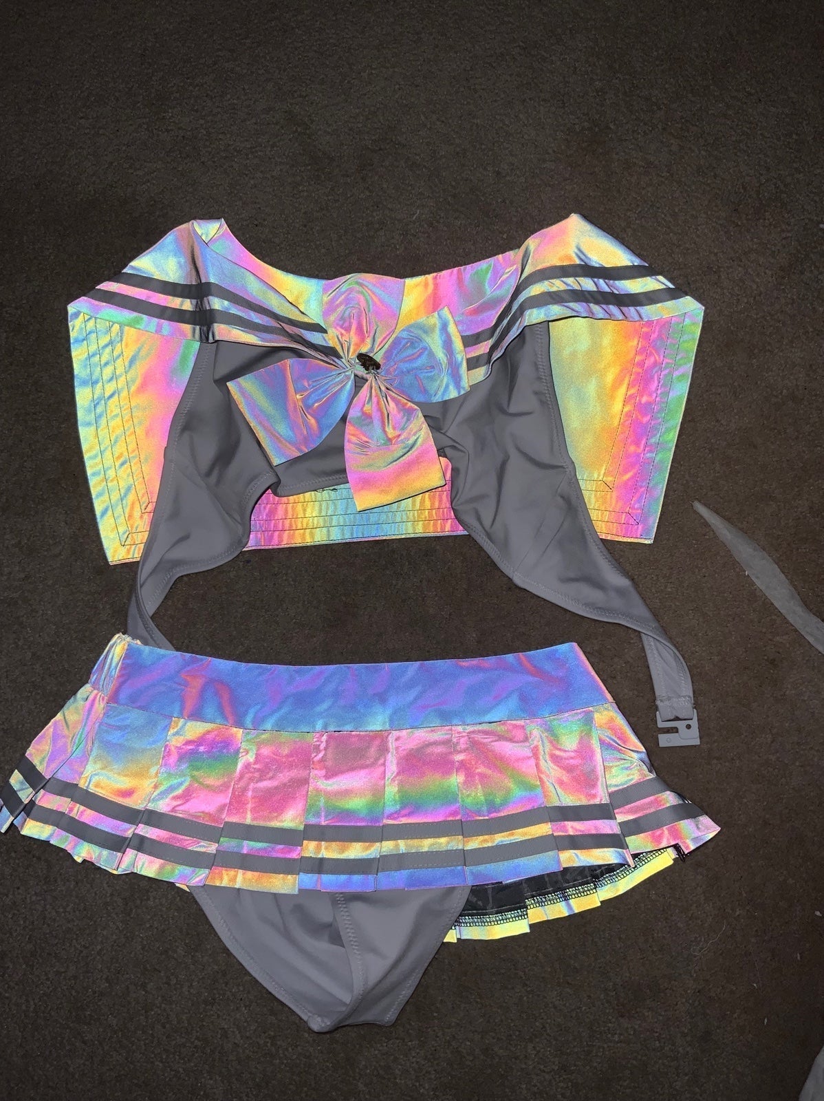Reflective Flash Sexy Sailor Fuku Rainbow Black White XSM Anime Manga Gaming