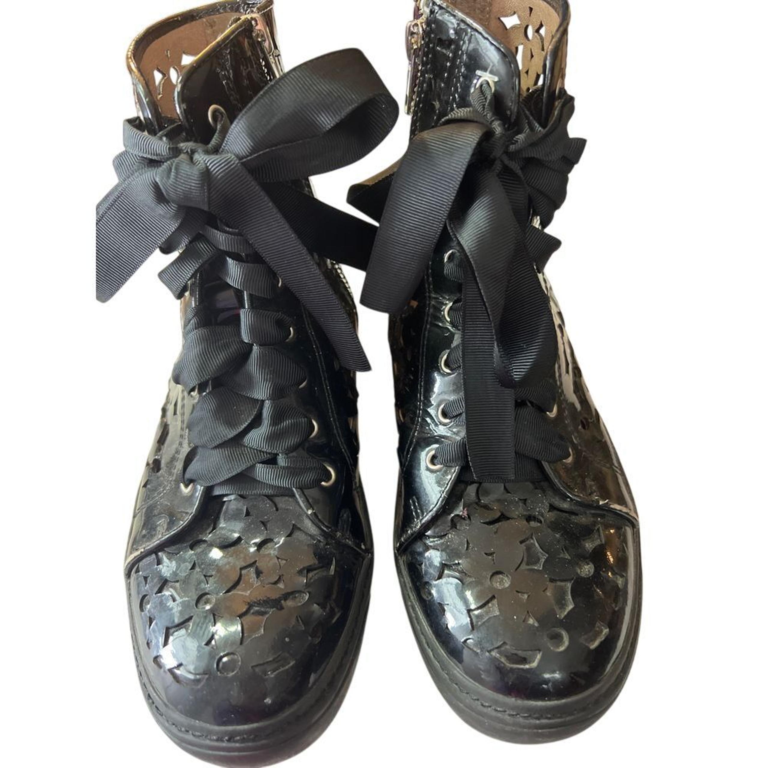 Jeffrey Campbell Black Patent Leather High-Top with Laser-Cut Floral Pattern