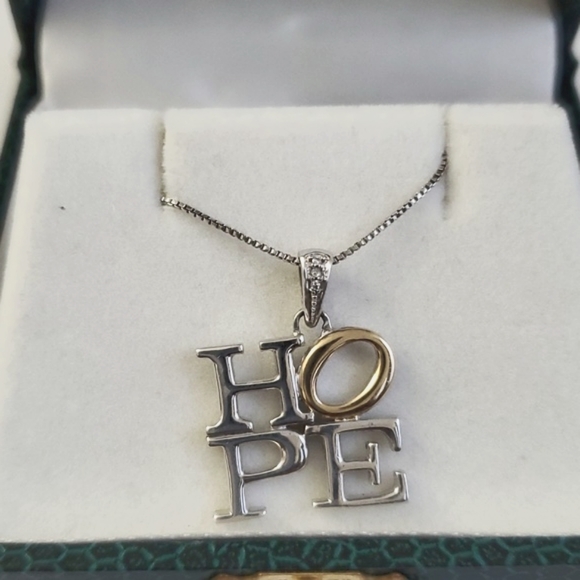14K Gold and Sterling Silver 925 'Hope' Diamond Necklace