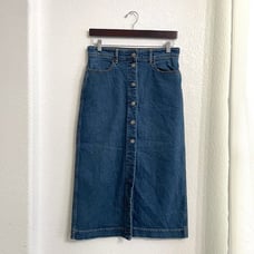Faherty Womens Skirt Blue Denim Organic Cotton Midi Button Front Size 28