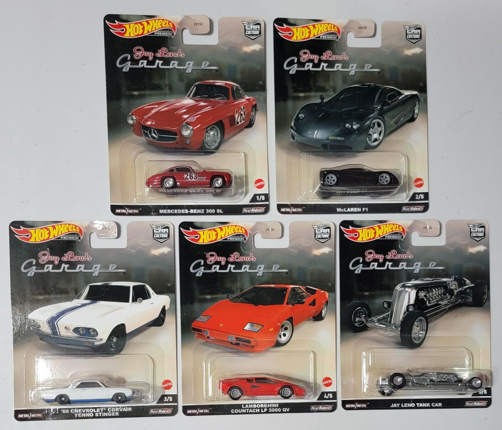 2022 Hot Wheels Premium Car Culture Jay Leno’s Garage 5 Car Set