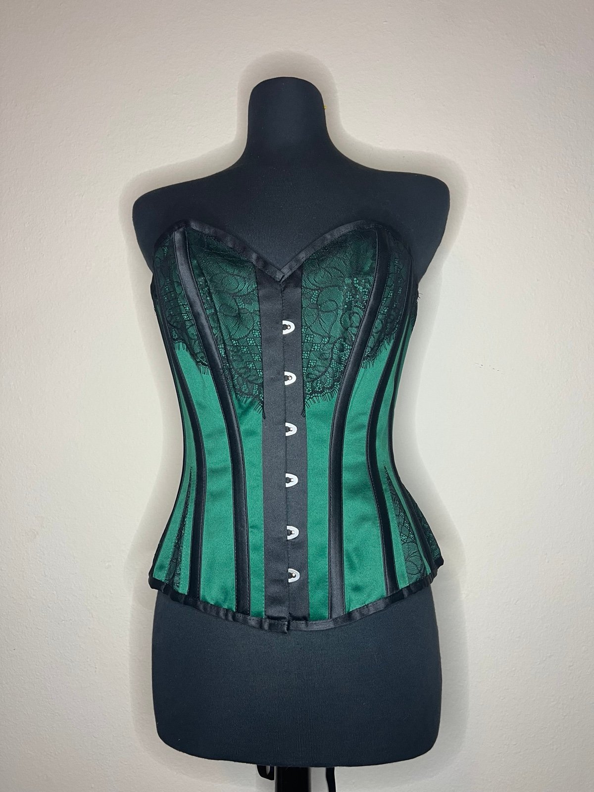 Corset Story green and black lace overbust corset
