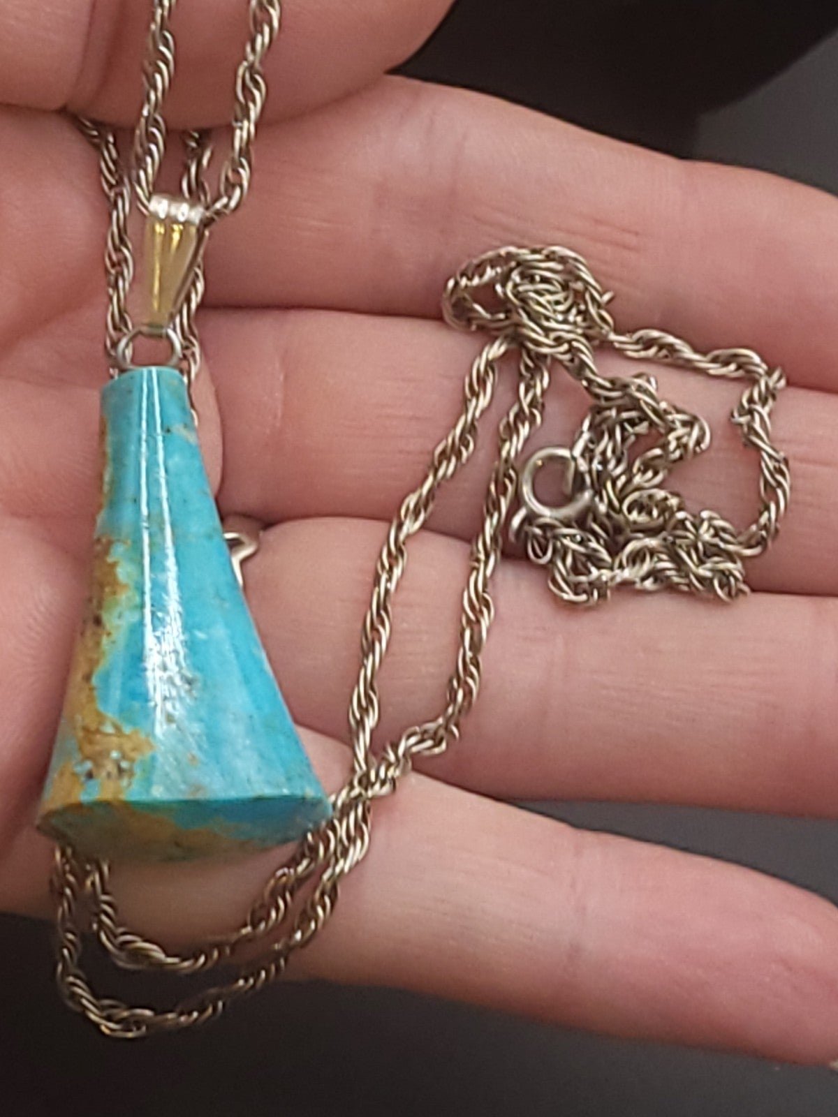 BEAUTIFUL STERLING SILVER TURQUOISE PENDANT NECKLACE #1097