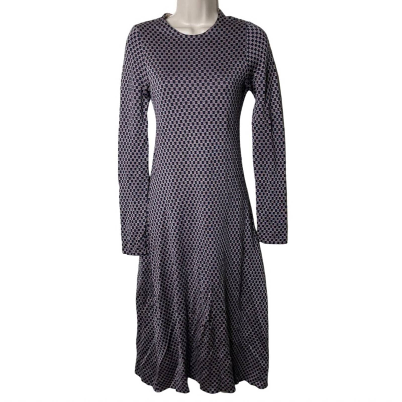 Maison Margiela navy red honeycomb pattern midi long sleeve silk dress sz XS